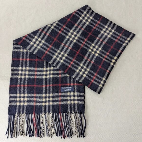 Burberry Unisex Lambswool Scarf Blue – Classic Check – Used – Timeless Style - Picture 1 of 7